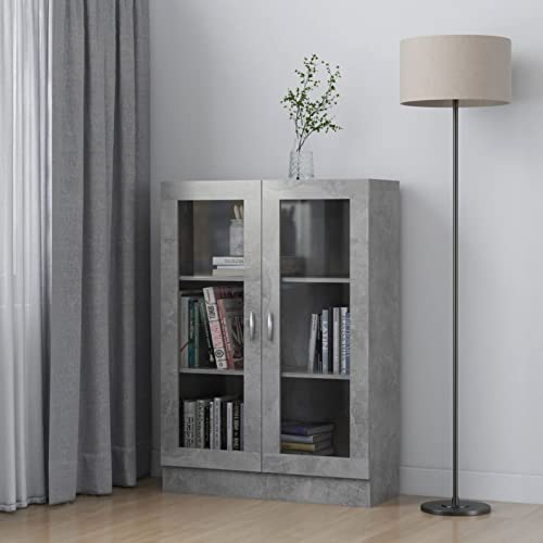 JUNZAI Vitrinenschrank, Vitrine, Wandschrank, Schrank Regal, Glasregal, Glasvitrine Stehend, Eckvitrine, Manga Regal, Betongrau 82,5x30,5x115 cm Spanplatte