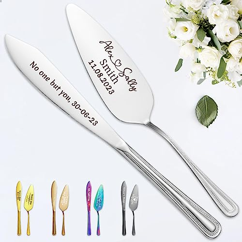 STREADVE Personalisiert Tortenheber mit Gravur Tortenmesser Hochzeit Personalisierte Hochzeitsgeschenke für Brautpaar Wedding Verlobung, Silber, Edelstahl