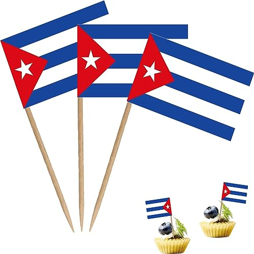 Kuba Zahnstocher-Flagge, kubanische kleine Mini-Cocktail-Obst-Cupcake-Aufsätze, Lebensmittel-Stick-Flaggen, Dekorationen, 100 Stück