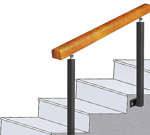 Handlauf aus Holz für Außentreppen, passend für 1-stufige Übergangshandläufe mit verstellbaren 270°-Winkelhalterungen. Haltegriff aus Schmiedeeisen, Doppelpfostengeländer, Handlauf für die Veranda ( F