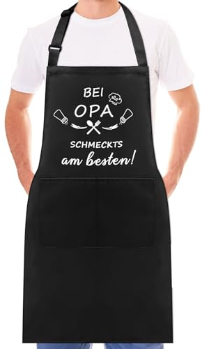 SATINIOR 1 Stück Opa Kochschürze Lustige Küchenschürze mit Spruch bei Opa Schmeckt's am Besten Opa Geburtstag Geschenk mit 1 Stück Liebe Geschenkkarte