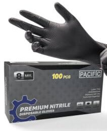 PACIFIC 8-Mil Heavy-Duty Black Nitrile Gloves Large, Silicone-Free Industrial Disposable Gloves, Latex-Free, Mechanic, Fully-Diamond Textured Grip