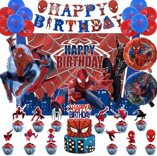 Spider Geburtstagsdek, 38 Birthday Decorations Geburtstag Deko Spider Tortendeko Poster Deko Geburtstag Kinder Ballon Tortenaufleger Kuchen Deko Luftballon Junge Mädchen Halloween Karneval