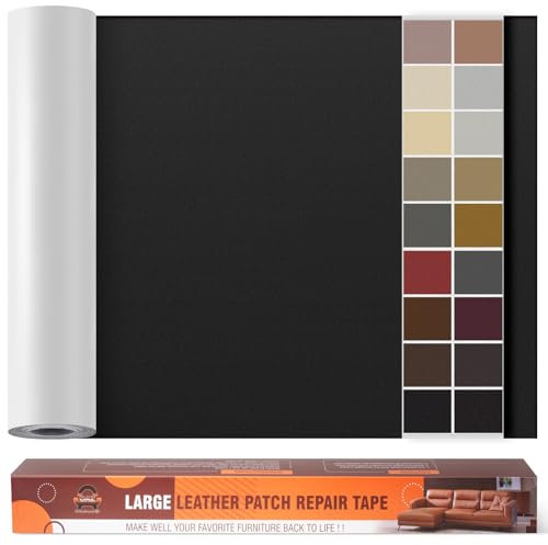 Kunstleder Selbstklebend Leder Reparatur Set, 60 x 300 cm Lederflicken Selbstklebend Leder Flicken Patch Kit für Autositze, Sofa, Jacken, Taschen, Bürostuhl, Motorradsitze (Glatt Schwarz)