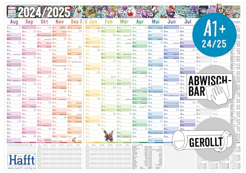 Häfft® abwischbarer Wandkalender Schuljahr 2024/2025 A1 + Brot & Schwein 89 x 63 cm groß, gerollt - Schuljahreskalender, Schuljahresplaner für die Wand - nachhaltig & klimafreundlich