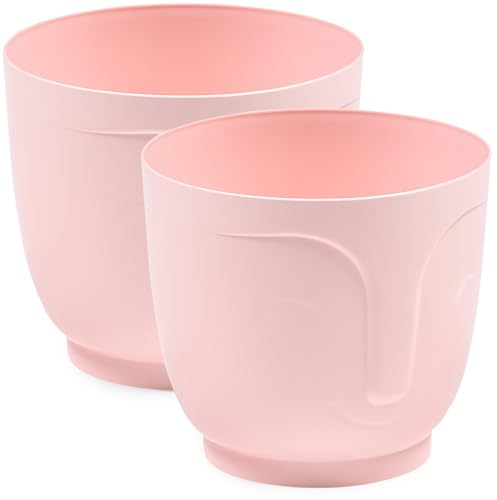 PECZEKO Lot de 2 pots de fleurs brillants - En plastique - Décoratifs pour grandes et petites plantes - Diamètre : 16 cm - Rose poudré