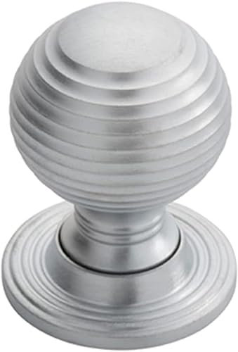 2 Pack | Textured Reeded Ball Cupboard Door Knob - 28mm Dia - Satin Chrome Handle | Small Cupboard Door Knob - Wardrobe Cabinet Pull Handle - Suitable for Lightweight Internal Doors