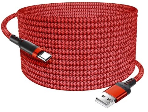 Extra Long USB C Cable 8m, USB A to USB Type C Fast Charging Charger Lead Nylon Braided Compatible with Samsung Galaxy S20 S10 S9 S8 Plus Note 10 9 8 (Red)