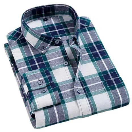 Adhdyuud Men's Soft Plaid Shirts Casual Regular Fit Flannel Cotton Long Sleeve Checked Dress Shirt T0C01-M2 L
