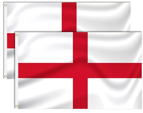 Brelet 2 Pcs England Flags St Georges Cross Flag 5ft x 3ft England Flag with Eyelets English Flag Bright Colours for Euros Football Decorations