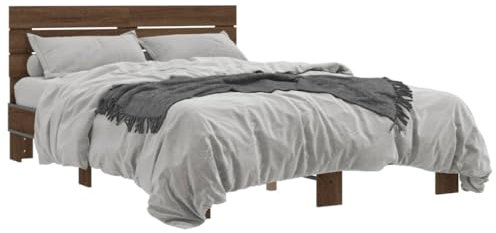 vidaXL Bettgestell, Bett Doppelbett mit Kopfteil, Bettrahmen mit Lattenrost, Schlafzimmerbett, Braun Eichen-Optik 120x200cm Holzwerkstoff Metall