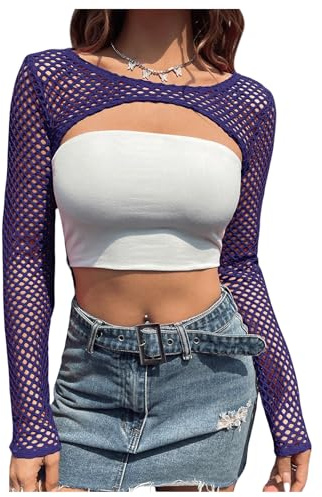 GORGLITTER Damen Super Crop Top Festival Netzoberteil Transparent Tops