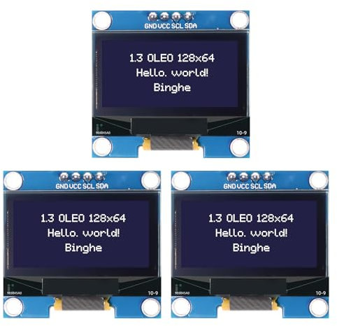 1,3 OLED I2C Display Modulo Binghe 3 Piezas 1,3 LED OLED Display I2C IIC OLED Display con SSH1106 Chip 128 x 64 Pixel I2C Visualización en Pantalla con Caracteres Blancos Compatible con Arduino