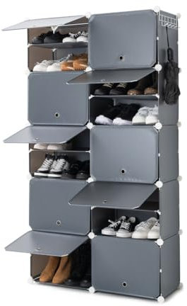 InnovaGoods® Zapatero Modular Portátil, 8 módulos, 14 Compartimentos para 28 pares, Incluye Perchero y Orificios de ventilación, Montaje sin herramientas. mueble zapatero para vestidores, baños, etc.