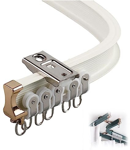 Binario per tenda da soffitto in alluminio per finestra a bovindo, flessibile, morbido, curvo, per doccia, camper, binari per tende montati a soffitto, bianco