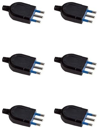6 enchufes eléctricos, enchufes eléctricos 2P+T 250 V, enchufe italiano plano, con salida de cable recta (enchufe grande 16 A, negro)