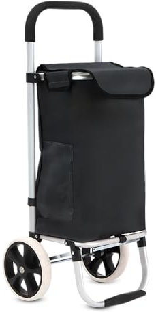 50Liter Aluminium Trolley Einkaufstrolley Klappbar, Shopping Trolley, Wasserabweisender Einkaufswagen Faltbar, Einkaufstasche mit 2 Rädern, Einkaufskorb mit Rollen, Groß - Schwarz