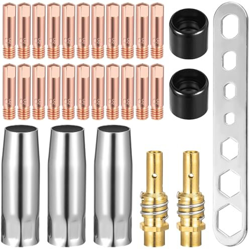 TTYSHIP® 30 Pz Accessori per Saldatrice, Accessori per Saldatura Mig per AK-15/MB-15, 3 x Ugelli per Gas, 22 x Punta Guidafilo M6 0,8mm, 2 x Diffusoree, 2 x Isolator, 1 x Strumento