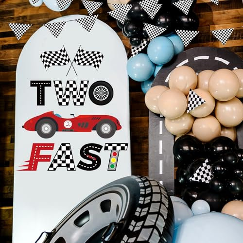 Fast Two Birthday Racing Aufkleber, Racing Second Sticker Foto Requisite Racing Party Dekor Two Fast Schild für Kulisse Rennauto 2. Geburtstag Dekoration für Jungs