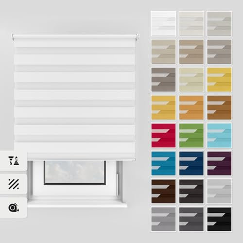 Estika Doppelrollo mit Bohren 85x150 cm Farbe: Weiß, Rollo Deckenmontage und Wandmontage Fenster rollos für innen, Jalousien Fenster, Tür Rollo