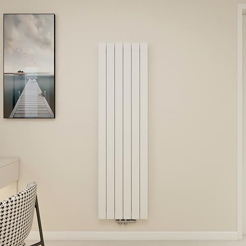 Radiateur eau chaude blanc vertical à une rangée de tubes plats en acier chauffage central H.160 x L.45 cm