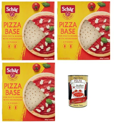 Italian Gourmet Gluten Italian Gourmet Base Pizza Senza Glutine Pizzaböden | Con lievito madre e laktosefrei, weizenfrei, knusprig im Ofen, pratiche basi, Gesamtnettogewicht 900 g + Kostenlos Polpa 400g