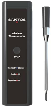 SANTOS Wireless Grillthermometer – Perfekte Grillkontrolle per App (Android & iOS)– Kabellos – 150m Reichweite – Dual-Sensor – Bis 300°C – Magnet-Halterung