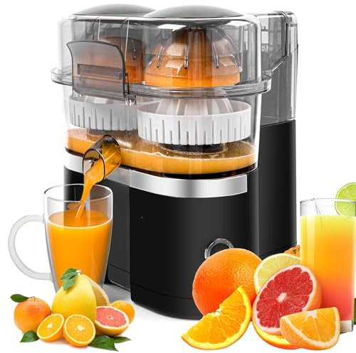 Electric Citrus Juicer 400Ml, Automatic Dual Orange and Lemon Squeezer, Safe Bladeless Design, 8-Blade Pulp Slot with Built-in Fruit Cutter, Juice Yield>90%, Reduce Oxidation, for Lemons and Oranges