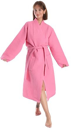 nottoc Accappatoio 100% cotone waffle accappatoio da viaggio per uomo e donna, morbido, assorbente e leggero, Colore: rosa., XXL