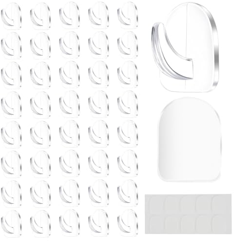 Wall Hooks Stick On, 40 Clear Plastic Hooks Self Adhesive Hooks Heavy Duty | Strong Adhesive Grip Transparent Hooks for Tiles, Glass, Peel Off Cleanly No Residue for Kitchen, Bathroom, Bedroom, Office