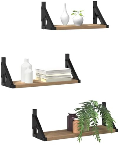vidaXL Wall Shelf Wall-Mounted 3 pcs Smoke Oak 37 x 12 x 13 cm