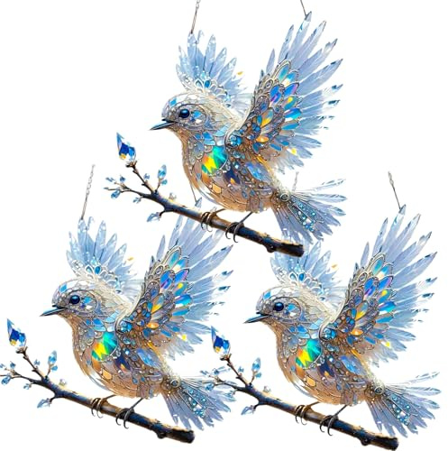 Crystal Bird Suncatche, Radiant Bird Design, 2D Flat Hummingbird Stained Glass Window Hanging, Suncatchers for Windows Hanging (3 PCS)