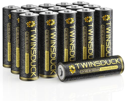 TWINSDUCK Rechargeable AA Batteries 2800mAh High Capacity Ni-MH 1.2V Pre-Charged Double a Batteries (16 Pack)