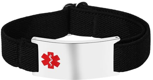 Flongo Bracelet Médicale Homme Personnalisé: Bracelet Cordon élastique d'Alerte Médicale avec Plaque en Acier Inoxydable Gravure Identification Personnalisable - Cadeau pour Personnes âgées