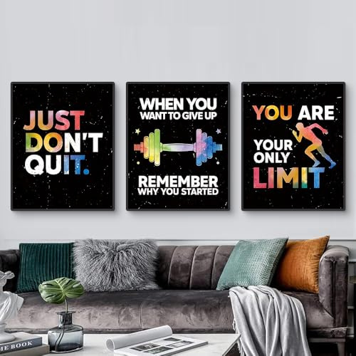 TROYSINC 3er Poster Set Leinwand – Wandbilder Gym Motivation Ohne Rahmen, Sportliche Triptychon Bilder für Wohnzimmer & Fitnessraum (50x70cm)
