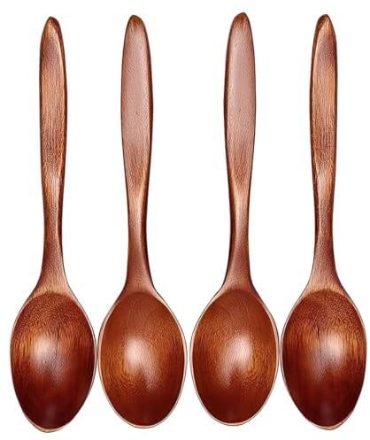JYNXOR 4 Pezzi Cucchiaio da Cucina in Legno Fatto a Mano, Cucchiaio da Miele da Zuppa, Piccolo, Nanmu Naturale, Mescolare, Accessori da Cucina (Marrone)