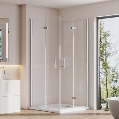 Cozynest Duschkabine 80x100x195cm Eckdusche Falttür Dusche mit Duschwanne | Doppelte Faltbare Duschtür Dusche mit 6mm ESG Nano beschichtung Sicherheitsglas Hebe-Senk-Mechanismus Platzsparende
