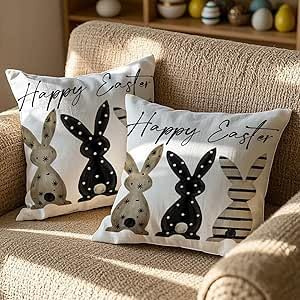 Vorysum 2er Set Ostern Kissenbezug 50x50 cm Osterdeko Sofakissen Kissenbezüge Frühling Sommer Happy Easter Kissenbezug Deko Urlaubsparty Picknick Outdoor Garten