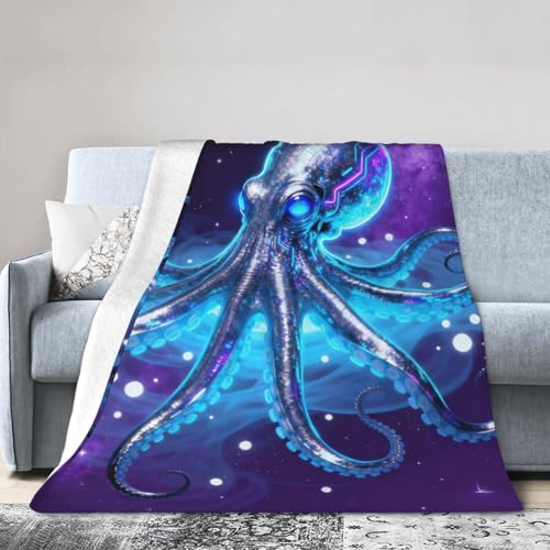 Fleecedecke, weiche Mikrofaser, Doppelbett, 203 x 152 cm, Neon-Tiermotiv, Violett