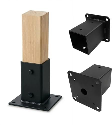 Alma Manufacturer Pfostenträger - 140 x 140 mm - Aufschraubhülse - Balkenschuh zum Aufschrauben - Galvanisch Verzinkt Schwarz