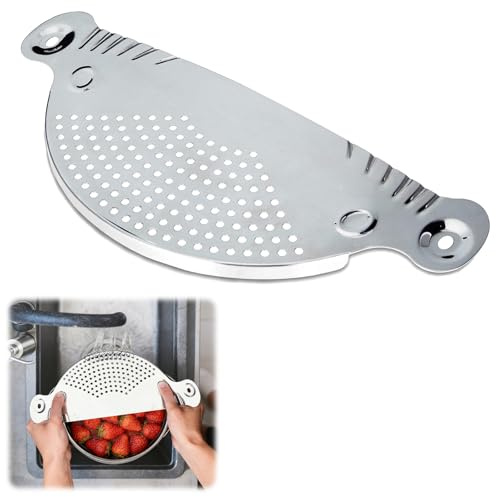 Foonary Passoire à pâtes en acier inoxydable et égouttoir pour casseroles, 33 x 13,5 cm, plaque filtrante demi-lune, 430, polissage miroir (325 g), multifonction pour le lavage, l'égouttage et le