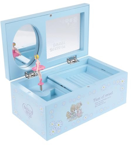 HORIALENCE Scatola Portagioie Musicale Rettangolare con Ballerina Rotante, Coperchio Trasparente Blu, Carillon con Vassoio a Scomparti, Elegante Organizer per Gioielli per Ragazze, Donna, Comodino