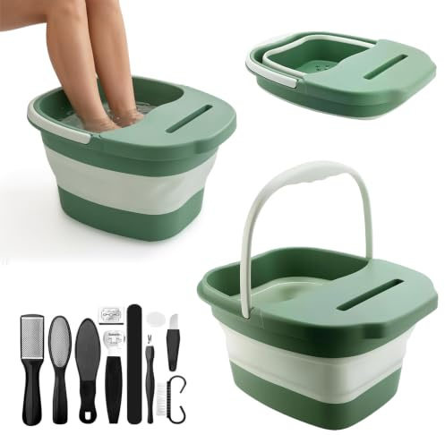 Bocguy Vasca per piedi pieghevole con massaggio, 15 l, pediluvio con set per la cura dei piedi | Vasca da bagno multiuso con coperchio, per pedicure, pedicure per la salute dei piedi, sollievo dalla stanchezza