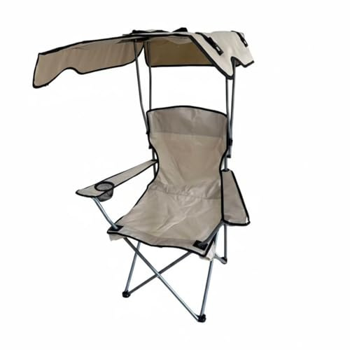 Milageto Silla de Playa Portátil con Techo Tela Oxford Silla de Pesca con Sombrilla Protección Índice Protección 50+ Sillón Plegable Parasol, Caqui