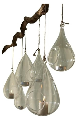 Loberon Windlichter 2er Set Teartrop, Zwei Größen, in Tropfenform, zum Aufhängen, für Teelichter oder Stumpenkerzen, Kerzenhalter, Dekoration, Glas, klar