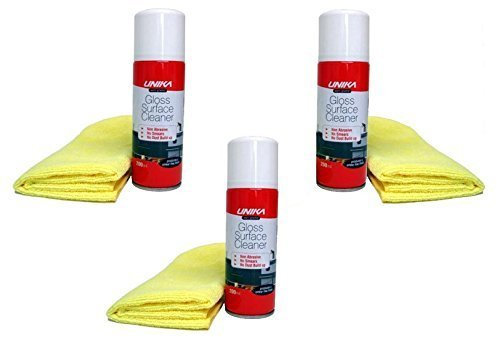 Unika Anti-Static Gloss Surface Cleaner & Microfibre Cloth 200ml x 3 tins