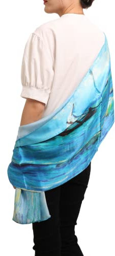 Prettystern P043 Écharpe Foulard en Soie Scène Art Vue Sur La Mer Saintes-maries 160 cm Soie
