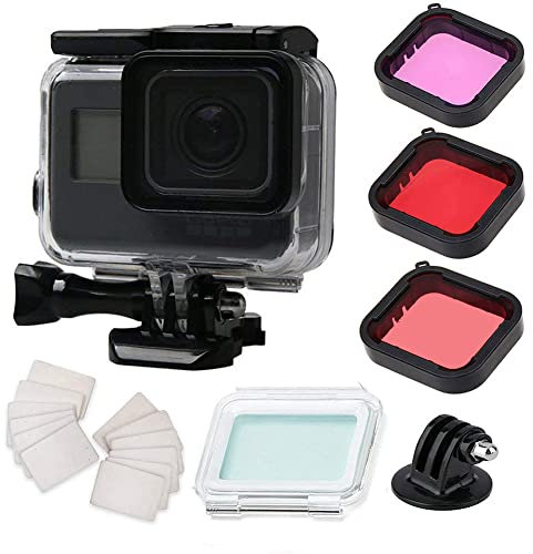 Custodia impermeabile per Gopro Hero 7, Hero 6, Hero 5, Hero 2018, accessori neri, custodia protettiva con inserti anti-nebbia e kit di filtri per fotografia subacquea, 45 m
