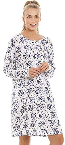 Camille Ladies Long Sleeved Nightdress- Womens Nightwear - Nightie with Pretty White Lace Detailing Around The Cuffs