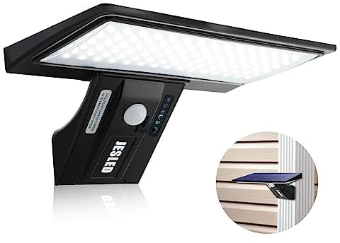 JESLED Solar Powered Lights Outdoor/Outside for Garden Fence Door Yard Pathway, 90 LED Solar Motion Sensor Security/Wall Lights Waterproof 2600mAh, USB Charging (1 Pack)
